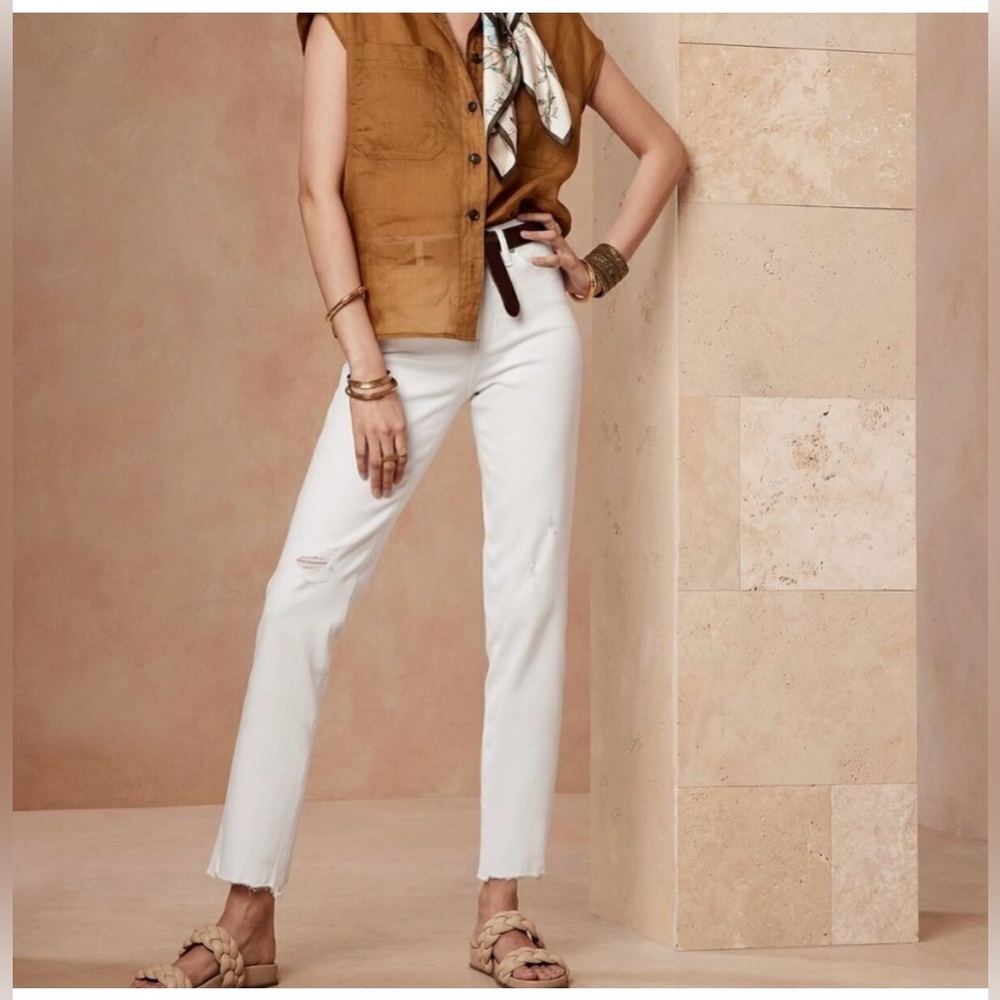 Banana Republic High Rise Slim Distressed White Denim Jeans